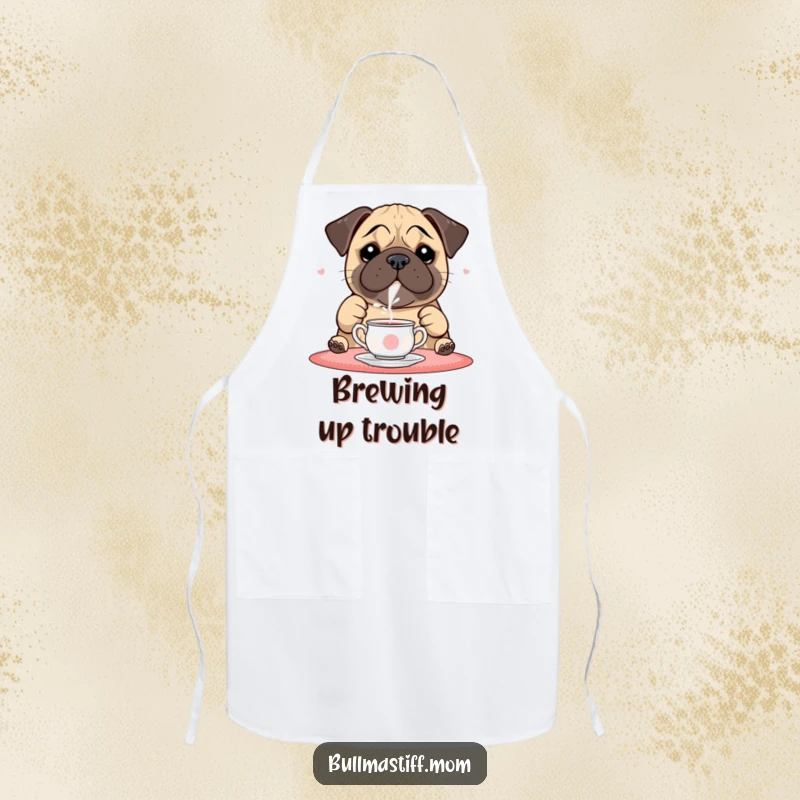 Funny Bullmastiff Apron: A bullmastiff is pictured pouring tea, adding humor to the kitchen.