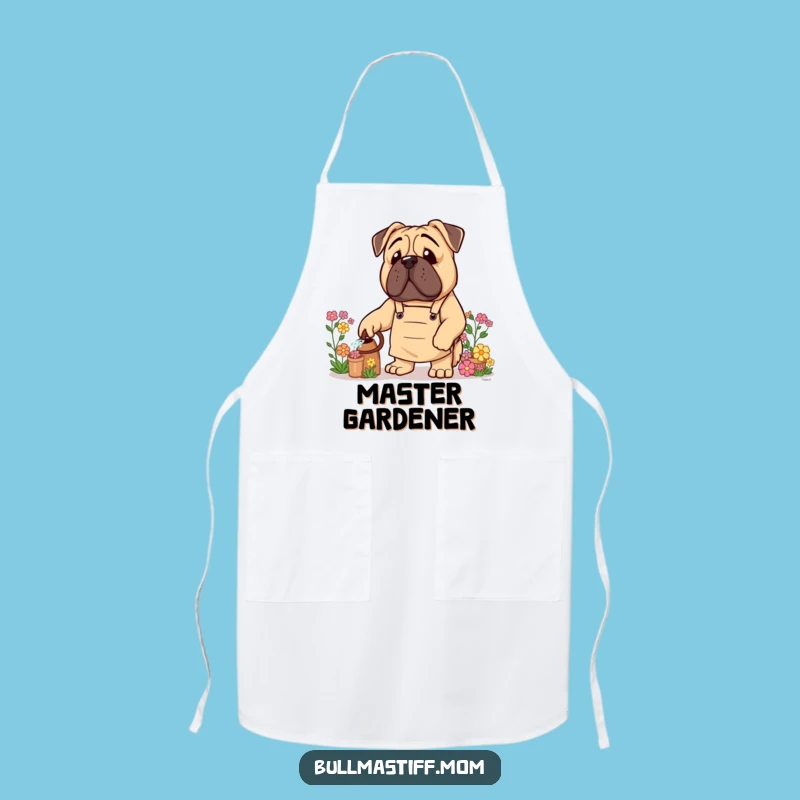 Funny Bullmastiff Apron: Gardener Dog with Apron, Kitchen Floral Funny Gift