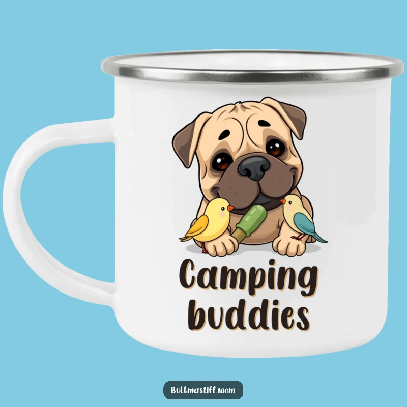 Funny Bullmastiff Bird Camping Mug: Rugged Gentle Dog Cup, Ideal Funny Outdoor Gift
