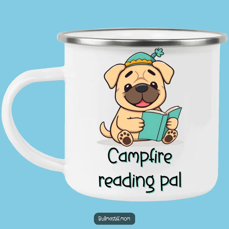 Funny Bookish Bullmastiff Camping Mug: Literary Adventures, Hilarious Funny Gift