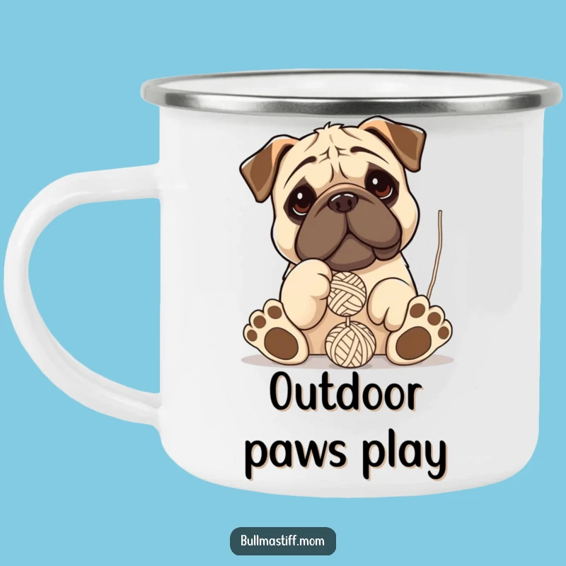 Funny Bullmastiff Camping Mug: Outdoor Fun With Paws and Yarn