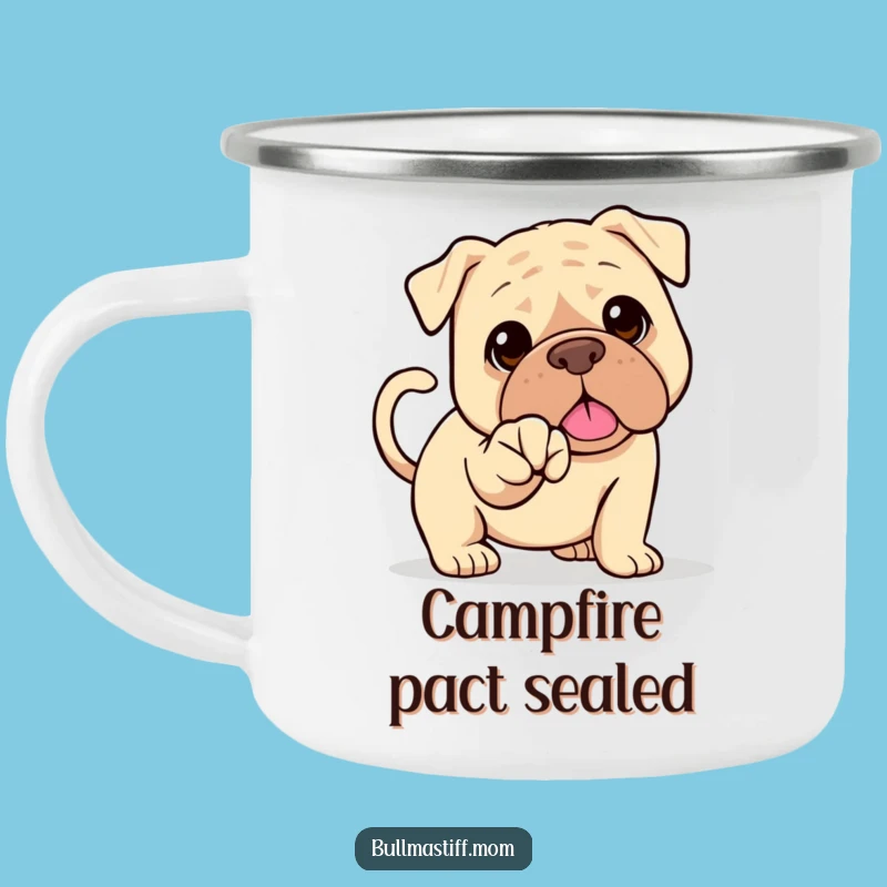 Funny Bullmastiff Handshake Camping Mug: Outdoor Friend, Hilarious Dog Greeting, Perfect Gift