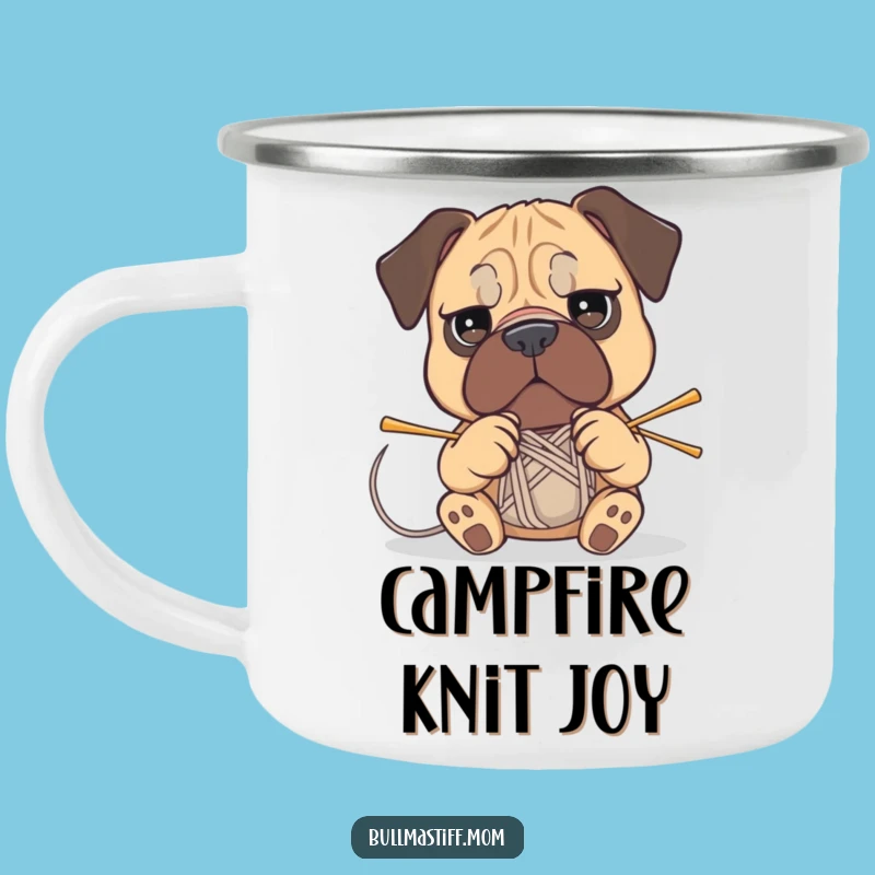 Funny Bullmastiff Knitting Camping Mug: Crafty Campfire Companion
