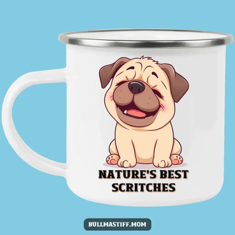 Funny Happy Bullmastiff Camping Mug - Blissful Scratch Camp Cup, a Hilarious Outdoor Dog Gift