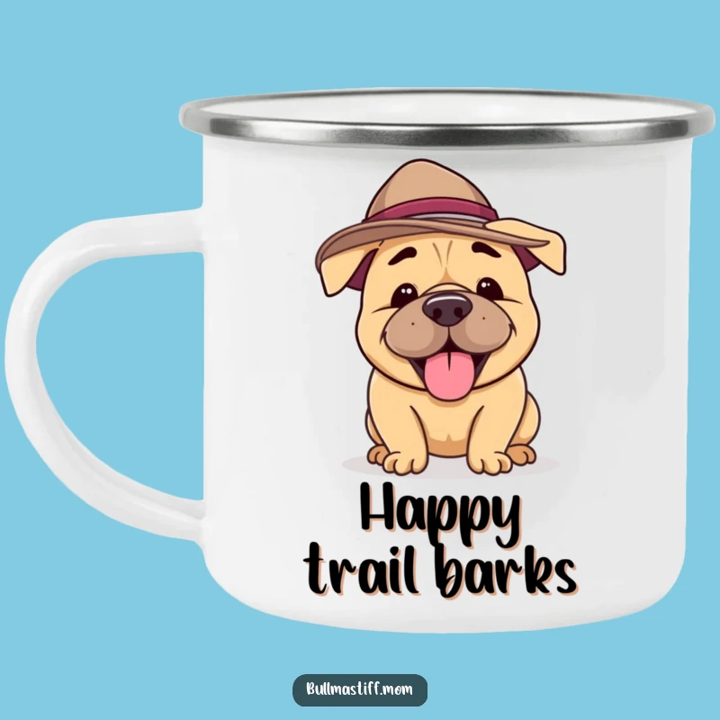 Funny Bullmastiff Hat Camping Mug: Happy Dog Outdoor Companion, Perfect Funny Gift