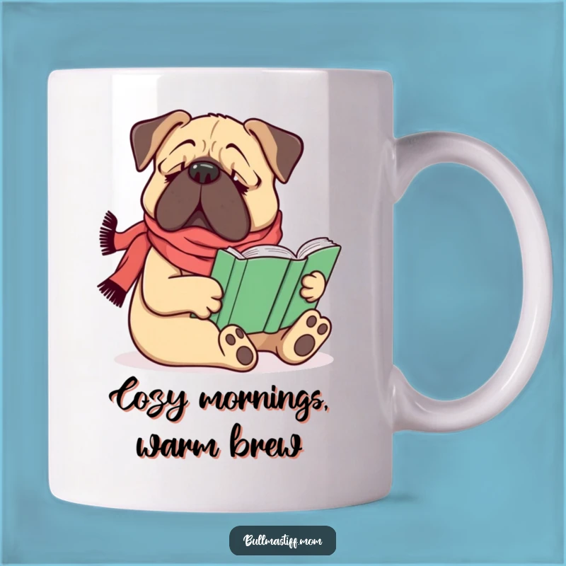 Funny Bullmastiff Reader Mug - Cozy Dog with Scarf, Perfect Humorous Gift