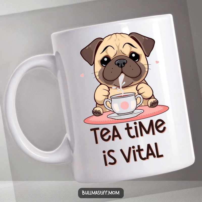 Funny Bullmastiff Mug: A playful bullmastiff carefully pours tea from a delicate set.