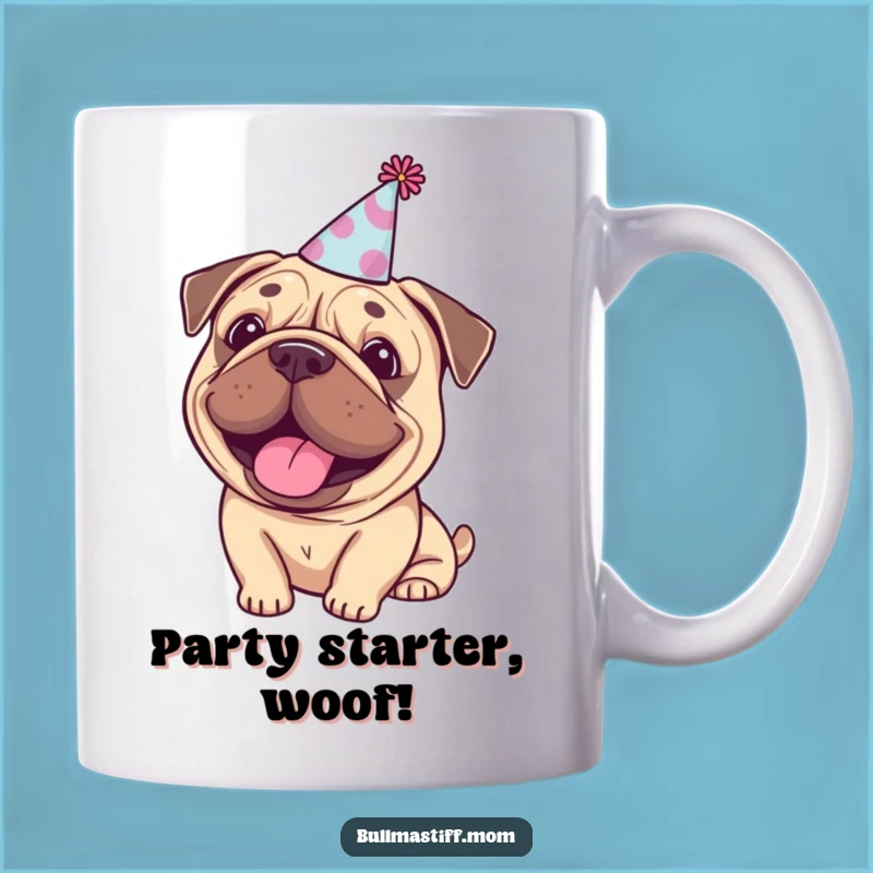 Funny Party Bullmastiff Mug - Happy Celebration Dog Gift for Joyful Mornings