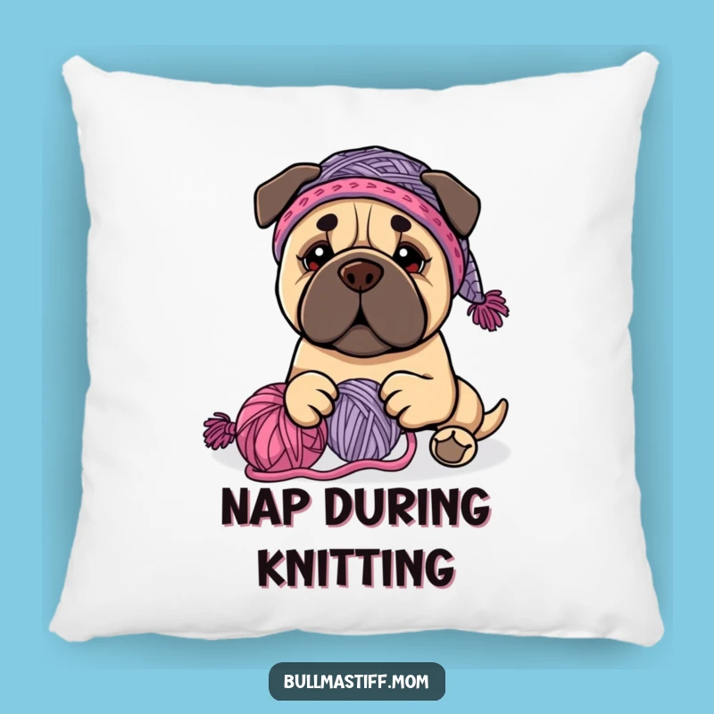 Funny Bullmastiff Knitter Pillow - Cozy Comfort with Yarn Play Decor Gift