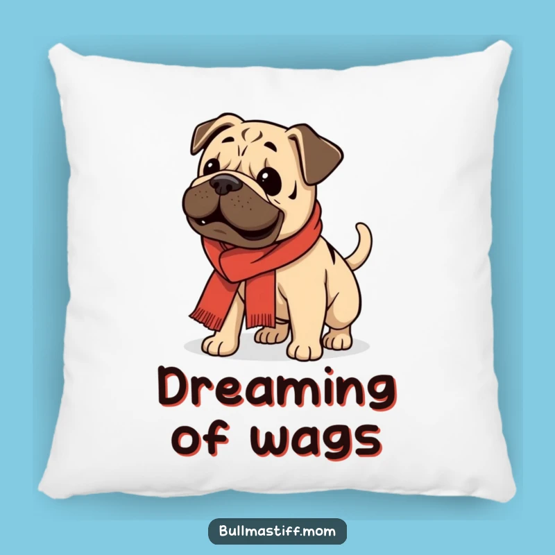 Funny Bullmastiff Scarf Pillow: Enthusiastic Wag Cushion Gift
