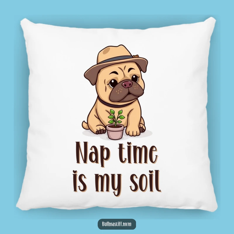 Soft Funny Bullmastiff Gardener Pillow: Stylish Hat, Tiny Plant - Cozy Comfort Gift!