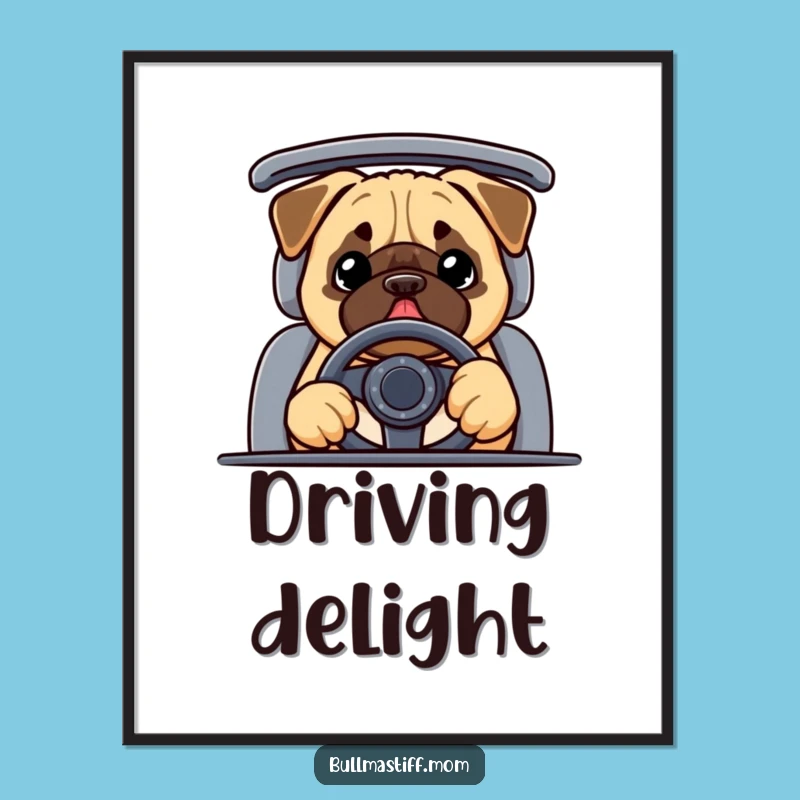 Funny Bullmastiff Driving Digital Art: Hilarious Printable for Dog Lovers