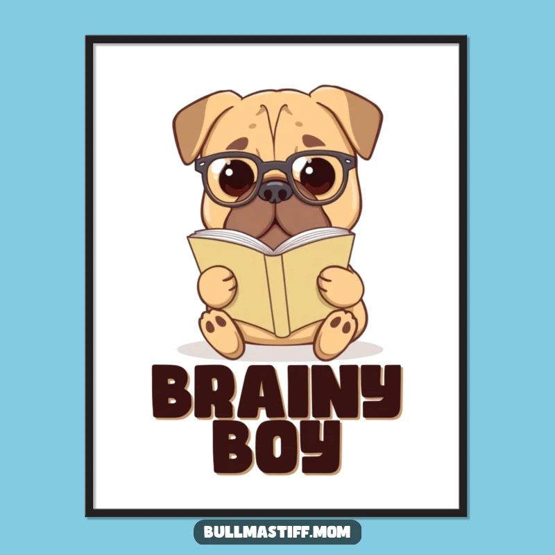 Funny Bullmastiff Digital Art: Scholarly Dog with Glasses Print, Literary Decor Funny Gift