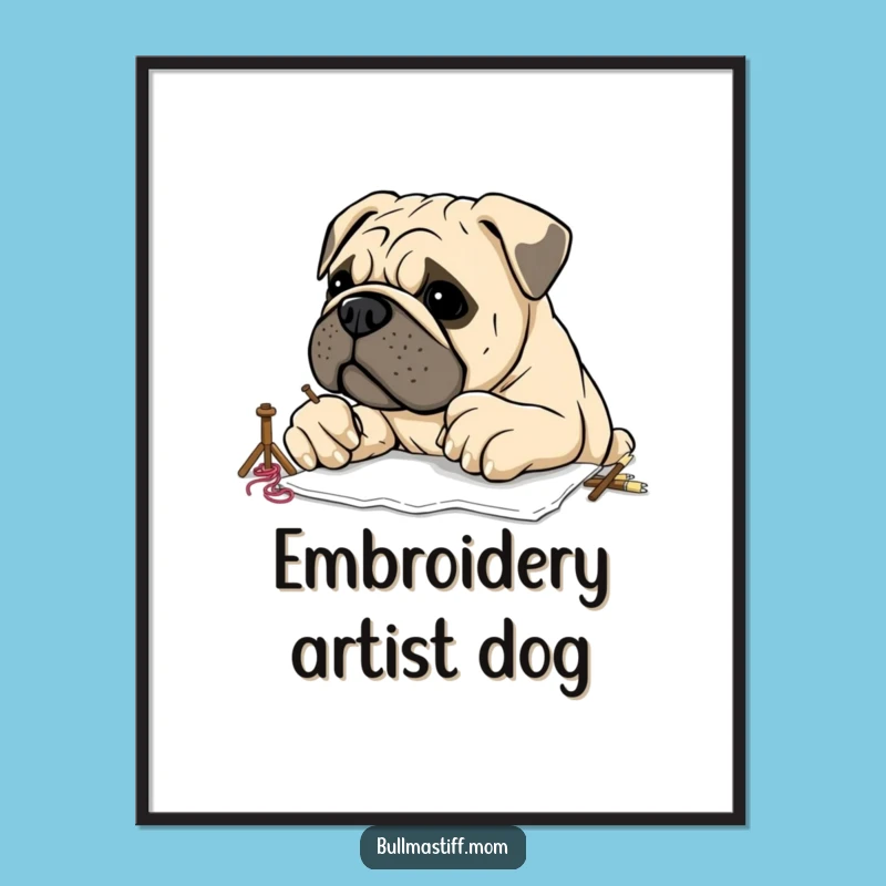 Funny Bullmastiff Embroidery Digital Art: Instant Download Humorous Craft Decor