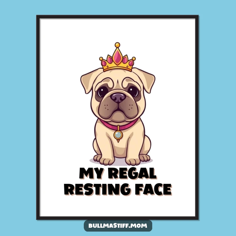 Funny Bullmastiff Tiara Digital Art: Regal Canine Decor Gift