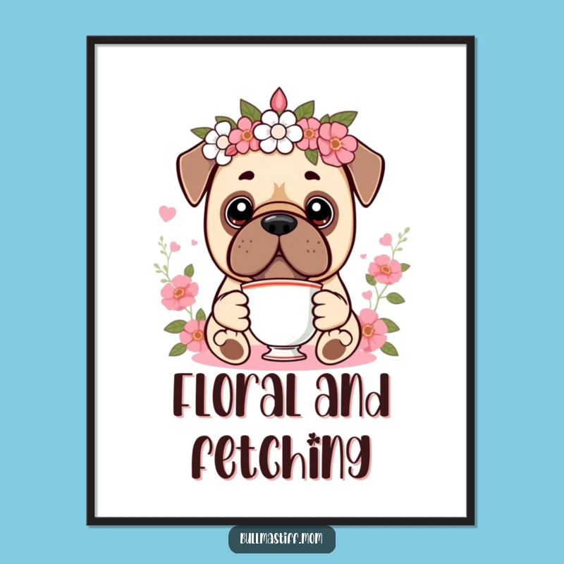 Funny Kawaii Bullmastiff Tea Digital Art: Instant Elegant Dog Decor