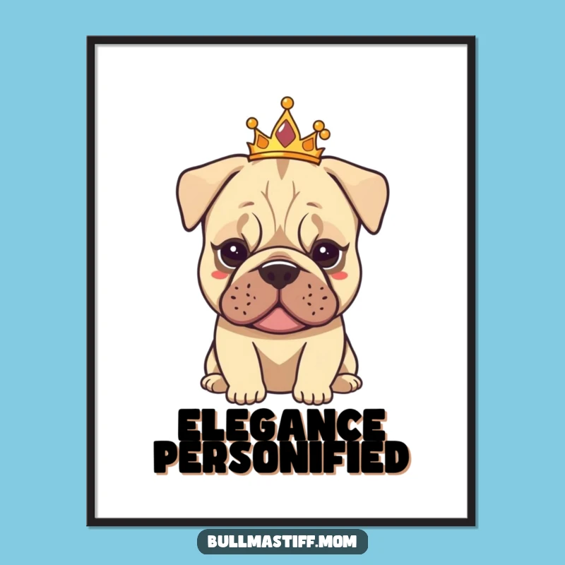 Funny Tiarad Bullmastiff Digital Art: Elegant Dog Printable Art