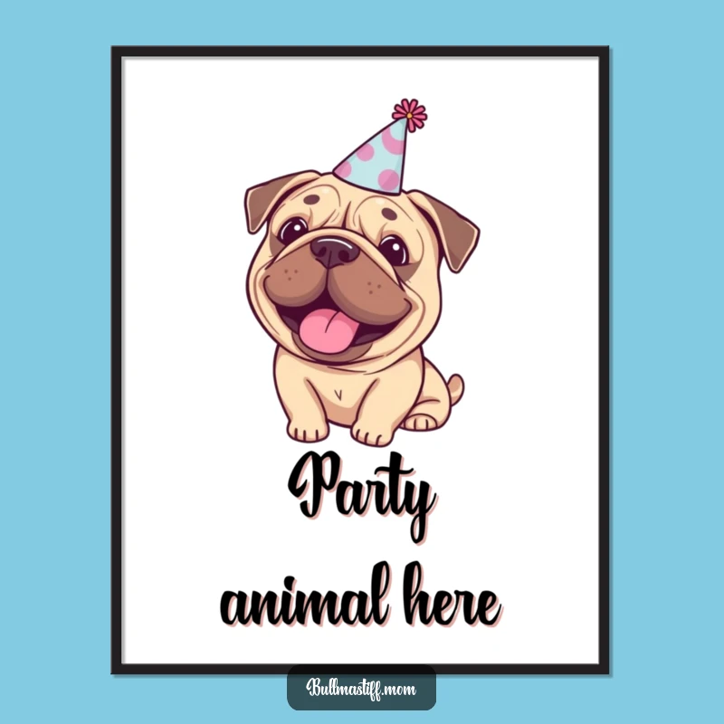 Happy Bullmastiff Party Digital Art - Funny Celebration Print Instant Gift