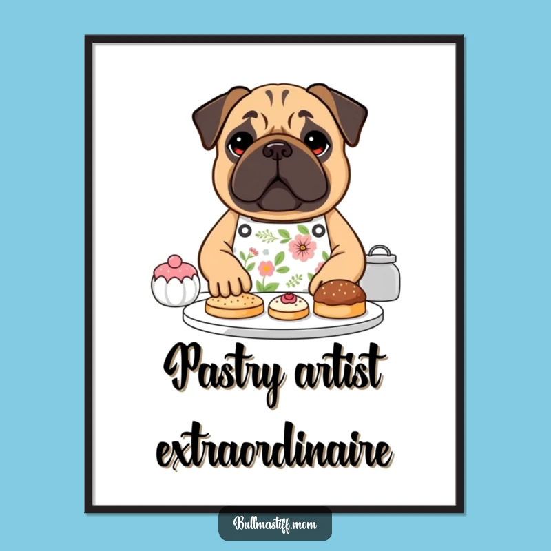 Funny Bullmastiff Baker Digital Art - Printable Floral Dog Art Gift