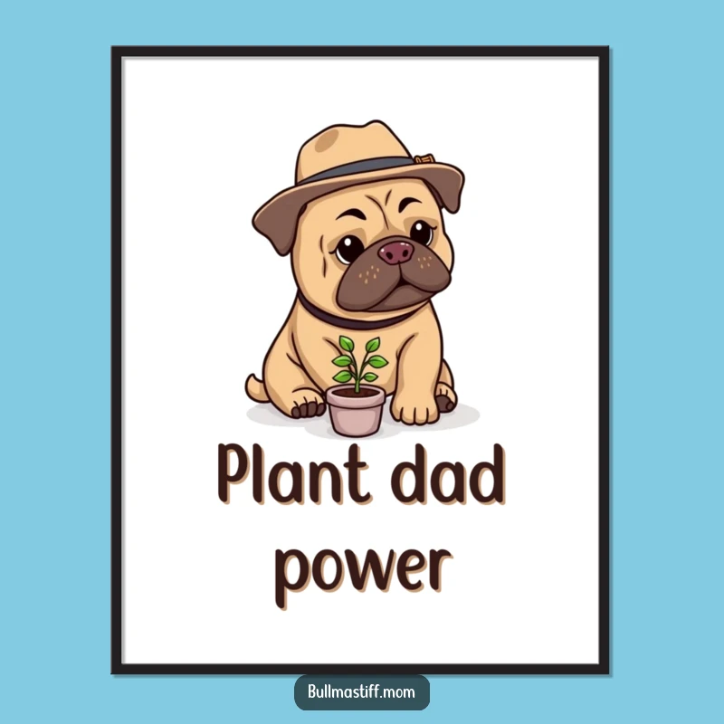 Funny Bullmastiff Gardener Digital Art: Stylish Hat, Tiny Plant - Instant Humor Decor!
