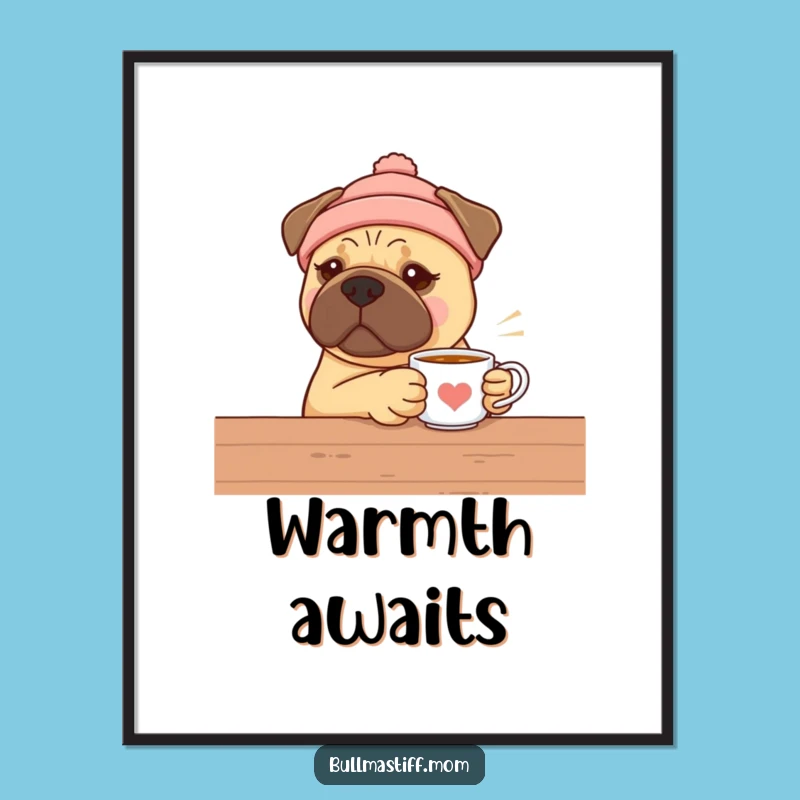 Bullmastiff Tea Time Digital Art - Funny Cozy Dog Print Gift Instant