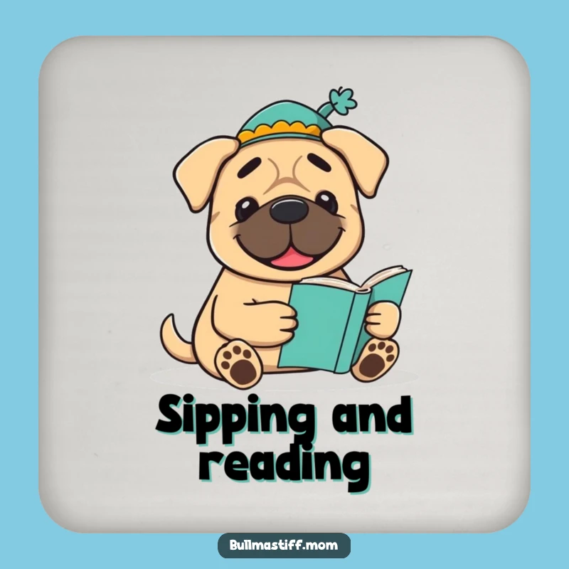 Funny Bookish Bullmastiff Coaster: Literary Decor, Adorable Funny Gift