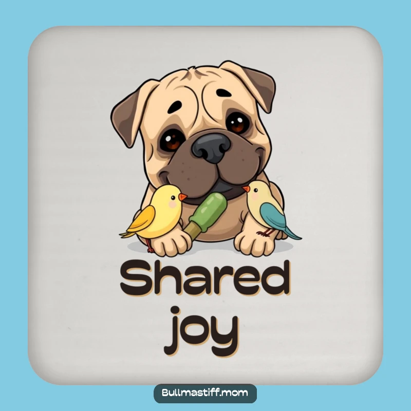 Funny Bullmastiff Bird Coaster Set: Gentle Dog Drink Protector, Whimsical Funny Gift