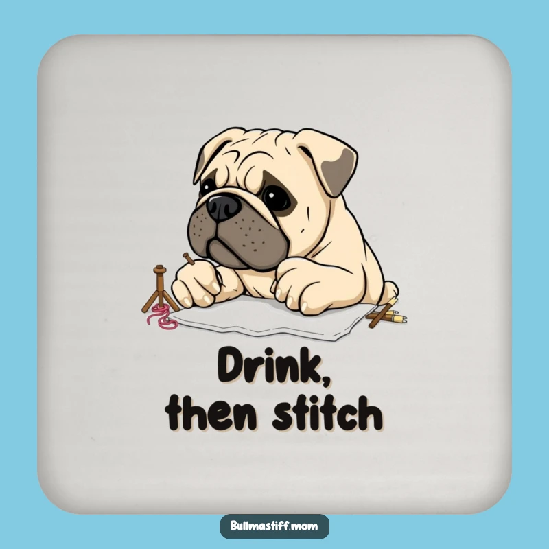 Funny Bullmastiff Embroidery Drink Coaster: Protect Surfaces with Canine Craft Humor