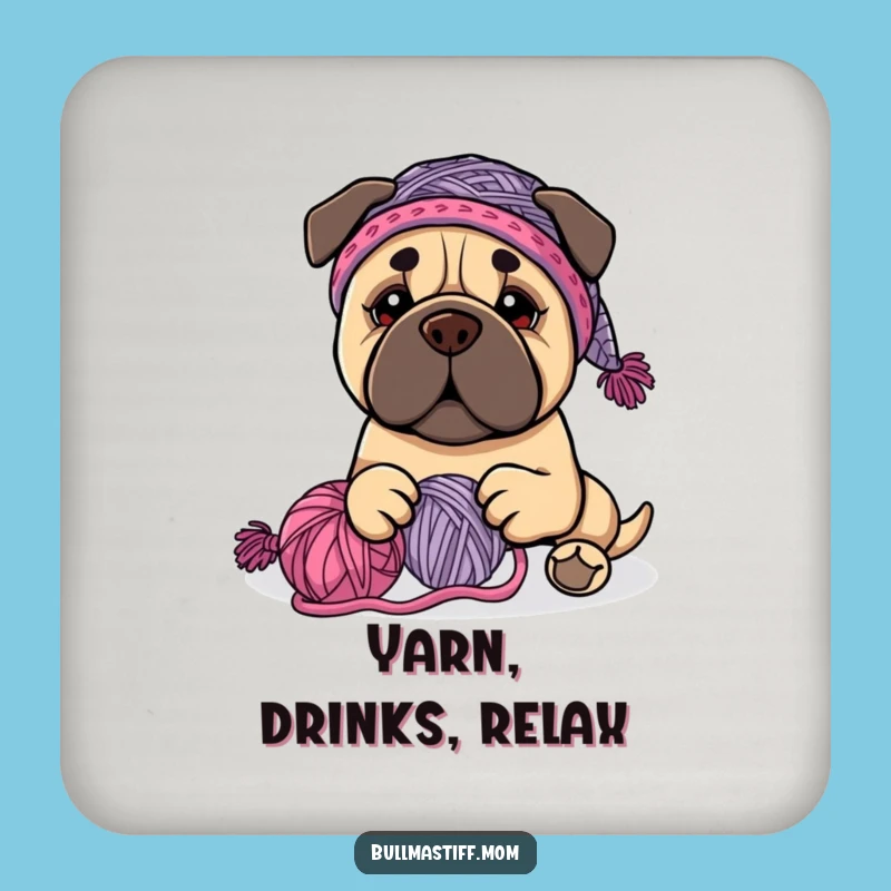 Funny Bullmastiff Knitter Coaster - Protect Surfaces with Yarn Play Gift
