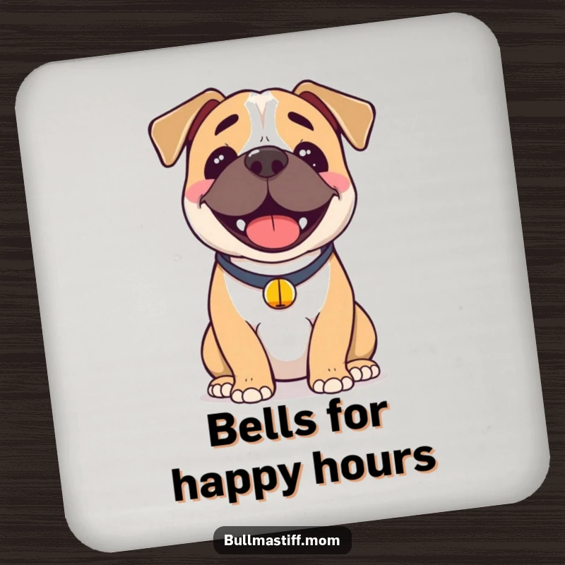 Funny Bullmastiff Coaster: A smiling Bullmastiff wearing a bell collar, bringing joy and protection to any surface.