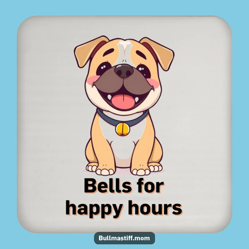 Funny Happy Bullmastiff Coaster: Joyful Dog with Bell, Protect Surfaces Funny Gift