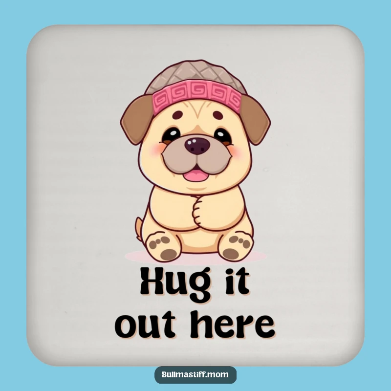 Funny Bullmastiff Coaster: Cheerful Hugs, Humorous Table Protection