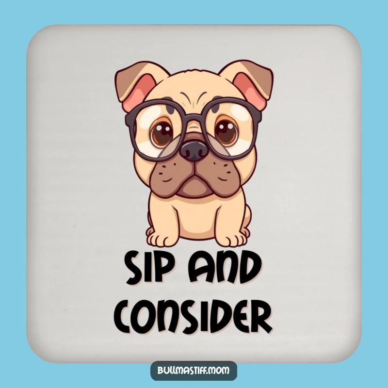 Funny Bullmastiff Specs Coaster: Protect Surfaces with Canine Wisdom