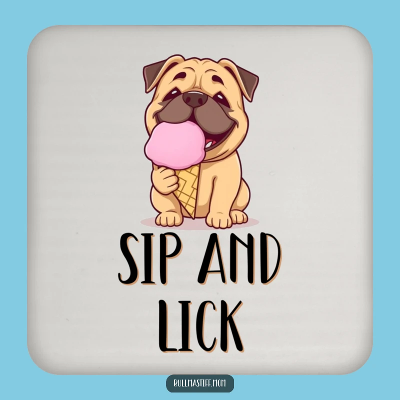 Funny Ice Cream Bullmastiff Coaster Set: Sweet Dog Protection, Humorous Gift!
