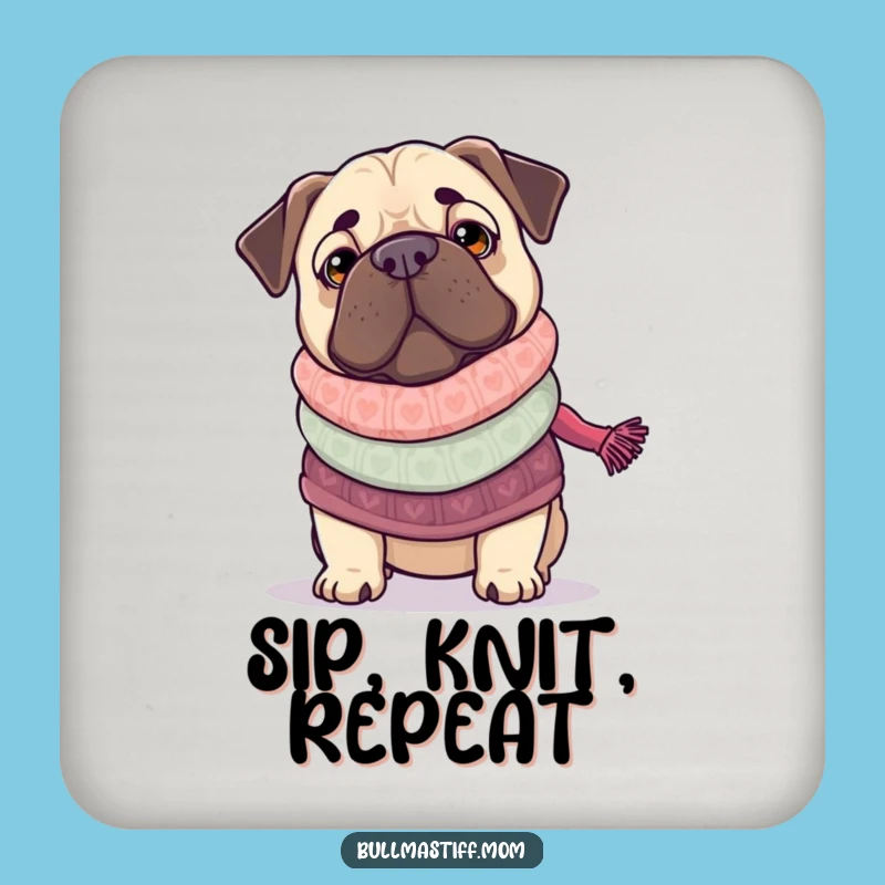 Funny Bullmastiff Knitting Coaster: Protect Surfaces Humorously