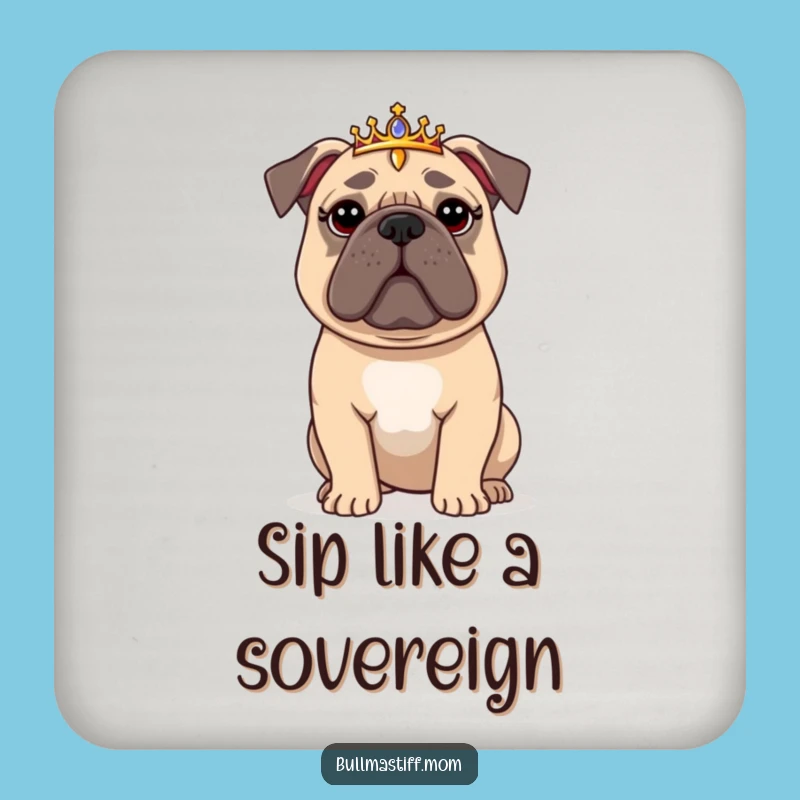 Funny Regal Bullmastiff Tiara Coaster: Protect Surfaces with Royal Flair, a Hilarious Gift