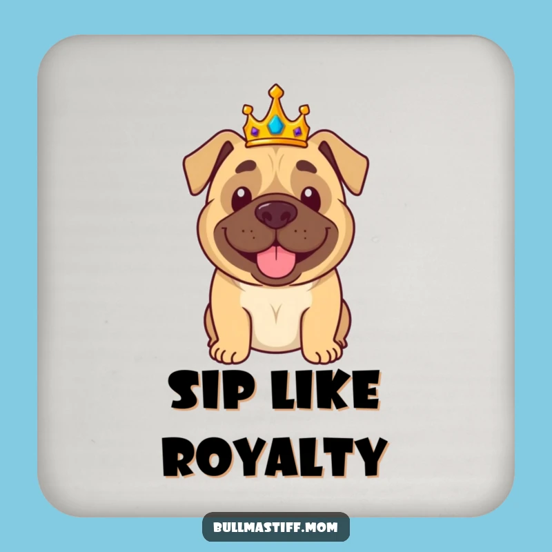 Funny Bullmastiff Coaster: Crowned King, Protect Surfaces with Royal Humor