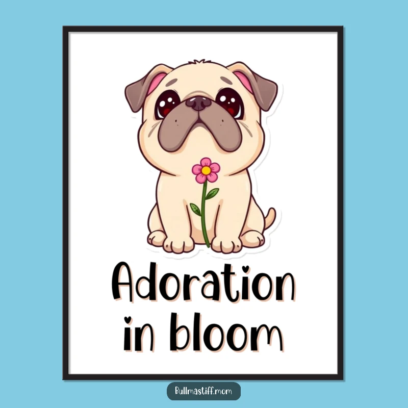 Adorable Bullmastiff Flower Poster - Sweet Dog Wall Art Gift