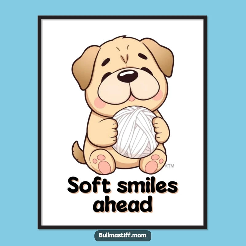 Funny Bullmastiff Yarn Poster: Adorable Wall Art for Crafters and Dog Lovers