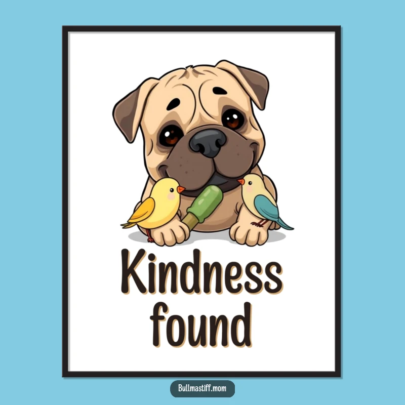 Funny Bullmastiff Bird Art Print: Gentle Giant Decor, Whimsical Wall Art, Perfect Gift