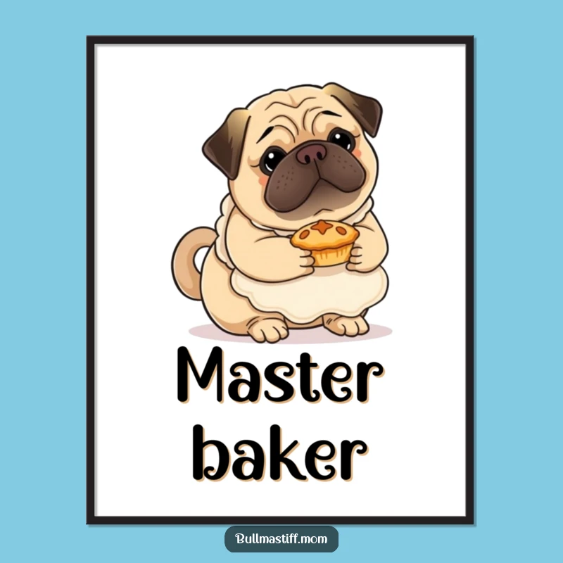 Funny Bullmastiff Baker Poster: Adorable Dog Art for Kitchen Decor