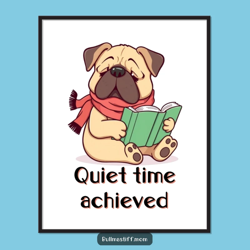 Funny Bullmastiff Reading Poster - Cozy Canine Art, Humorous Wall Decor Gift