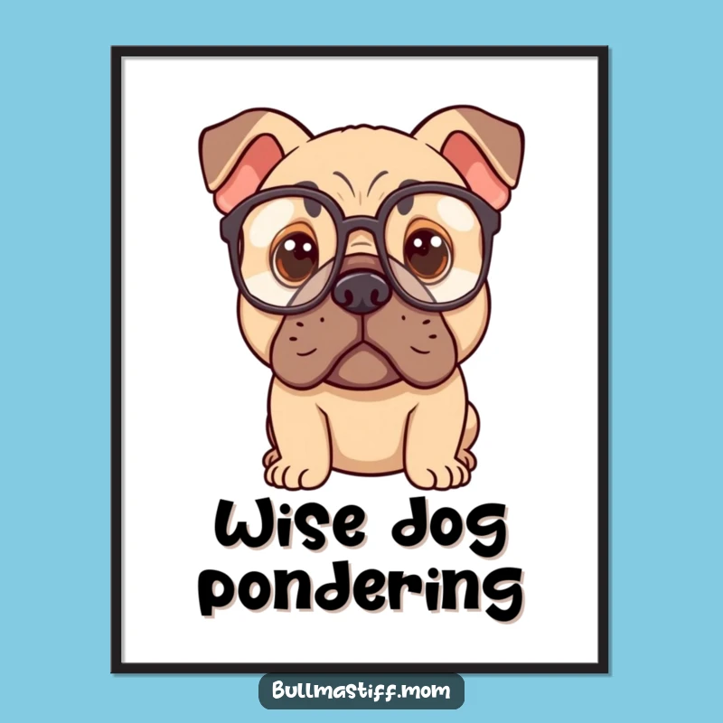 Funny Bullmastiff Specs Poster: Pensive Canine Art for Thoughtful Decor
