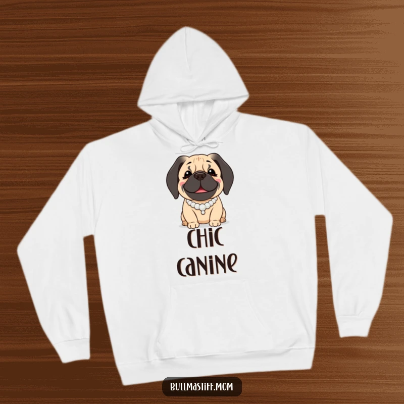 Funny Bullmastiff Hoodie: A sweet Bullmastiff dog beams, sporting a sophisticated pearl necklace.