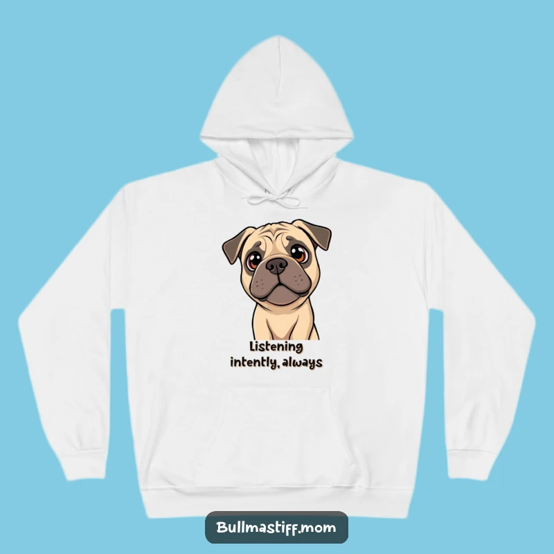 Cozy Curiosity: Funny Bullmastiff Head Tilt Hoodie for Thoughtful Comfort