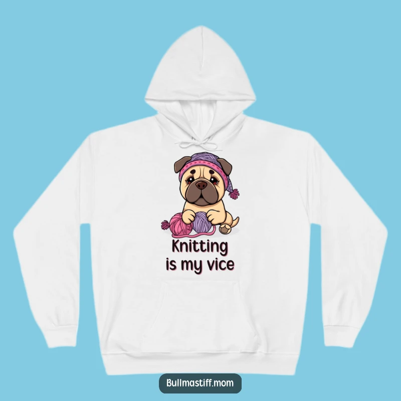 Cozy Funny Bullmastiff Knitter Hoodie - Warm Yarn Fun, Humorous Gift