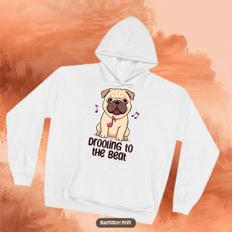 Funny hoodie featuring a Bullmastiff with musical notes, enjoying a melody, combining canine charm with musical passion.
