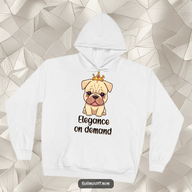 Funny Tiarad Bullmastiff hoodie with a dog wearing a small tiara, exuding calm elegance and offering cozy humor.