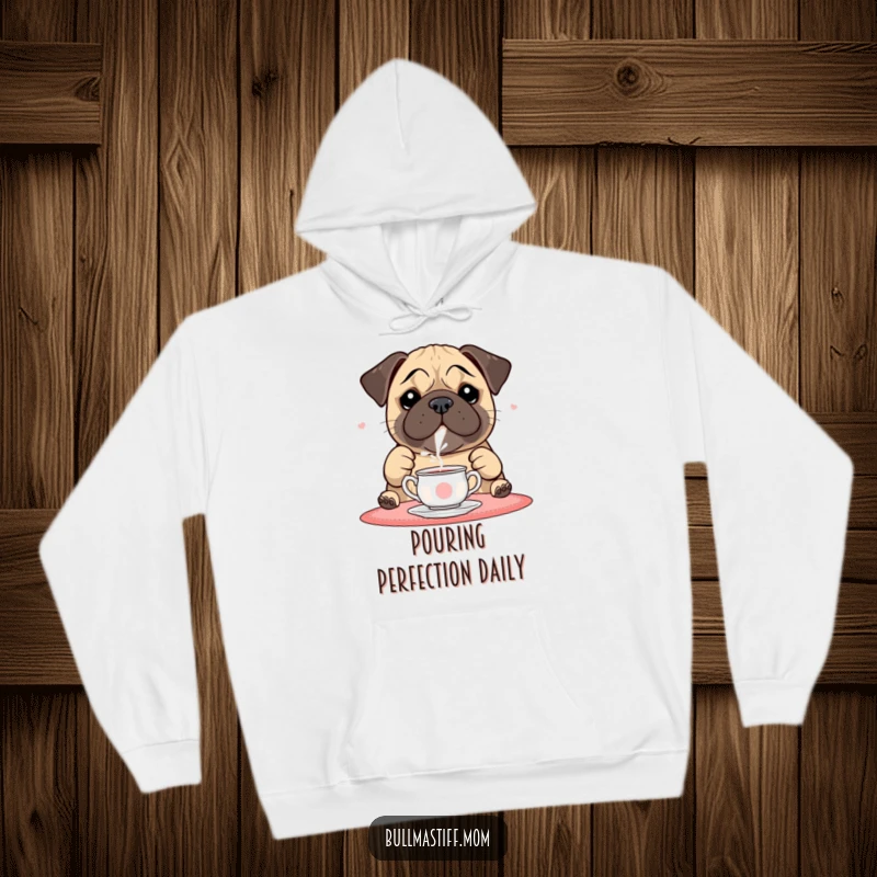Funny Bullmastiff Hoodie: A bullmastiff carefully pours tea, perfect for cozy tea breaks.