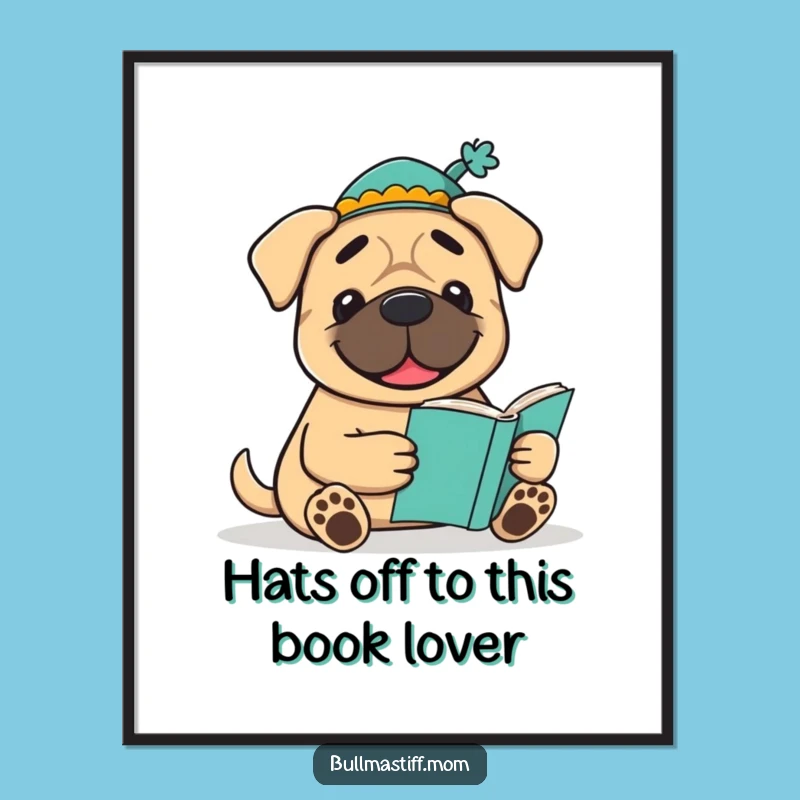 Free Printable Bullmastiff Wall Art: Intellectual Pup's Hat & Book Decor Downloadable